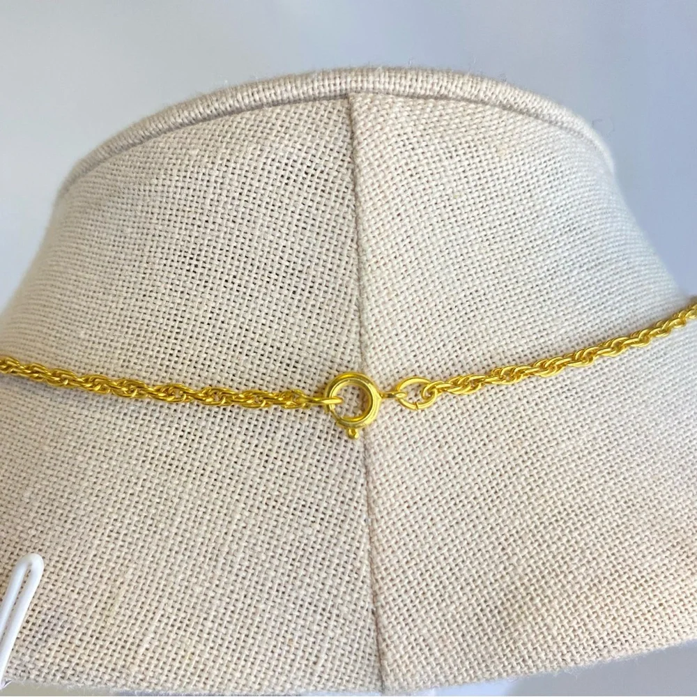 Vintage Necklace Gold Tone Triple Strand Rope Chain‎ Layered Teardrop MidCentury